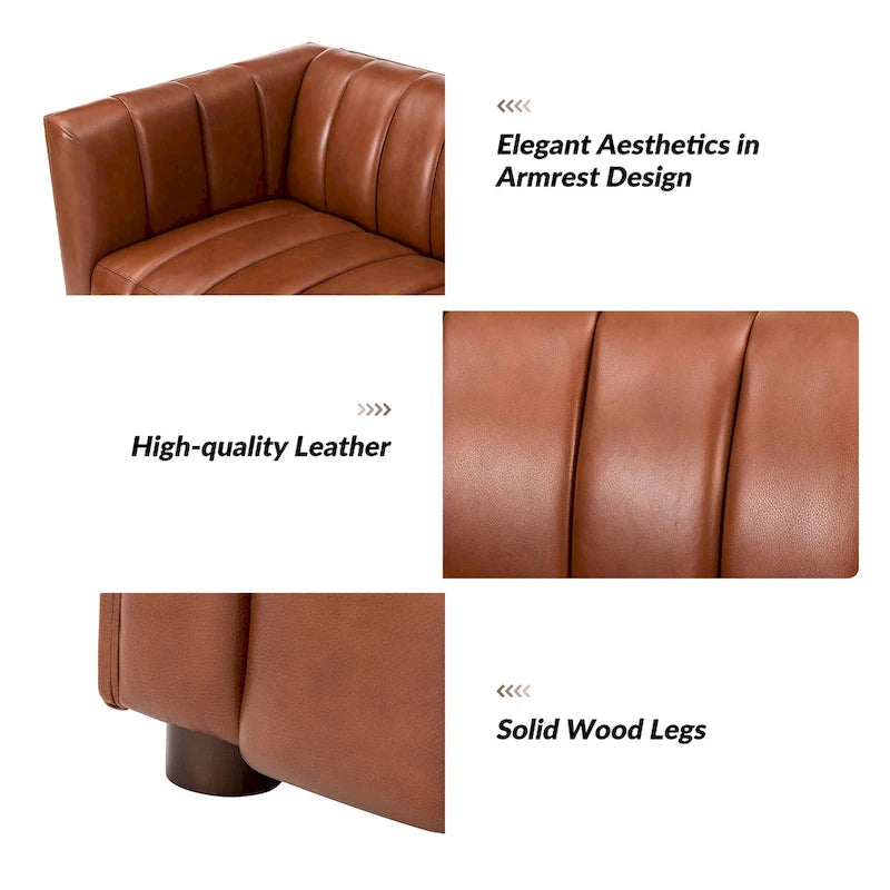 Canapé Olinto Modern Camel 83 pouces en cuir véritable incurvé avec dossier capitonné par HULALA HOME