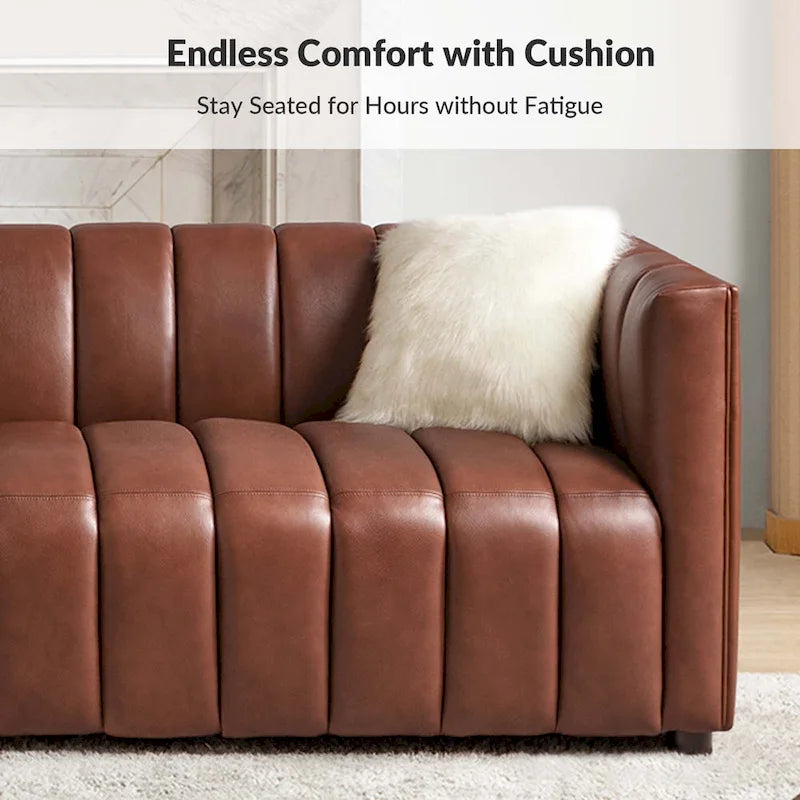 Canapé Olinto Modern Camel 83 pouces en cuir véritable incurvé avec dossier capitonné par HULALA HOME