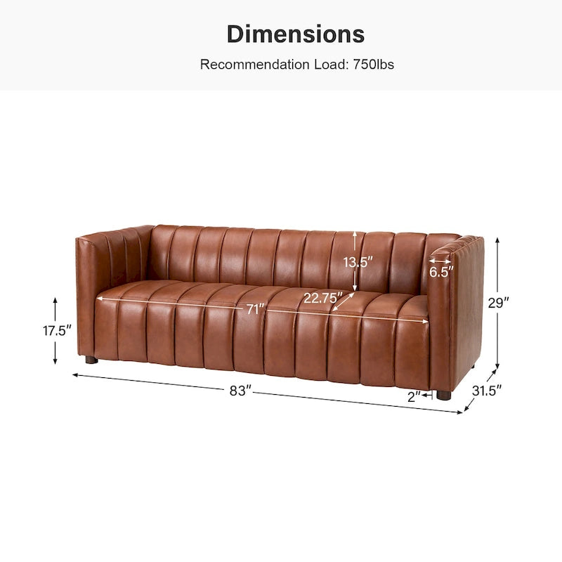 Canapé Olinto Modern Camel 83 pouces en cuir véritable incurvé avec dossier capitonné par HULALA HOME