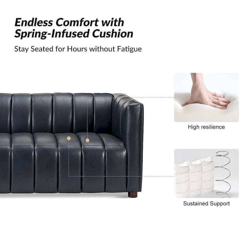 Canapé Olinto Modern Camel 83 pouces en cuir véritable incurvé avec dossier capitonné par HULALA HOME