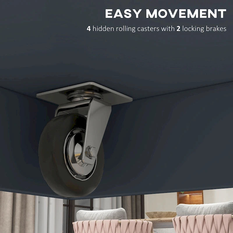 Îlot de cuisine roulant HOMCOM avec abattant et comptoir-bar en bois, desserte de cuisine de style campagnard avec 2 tiroirs, gris foncé