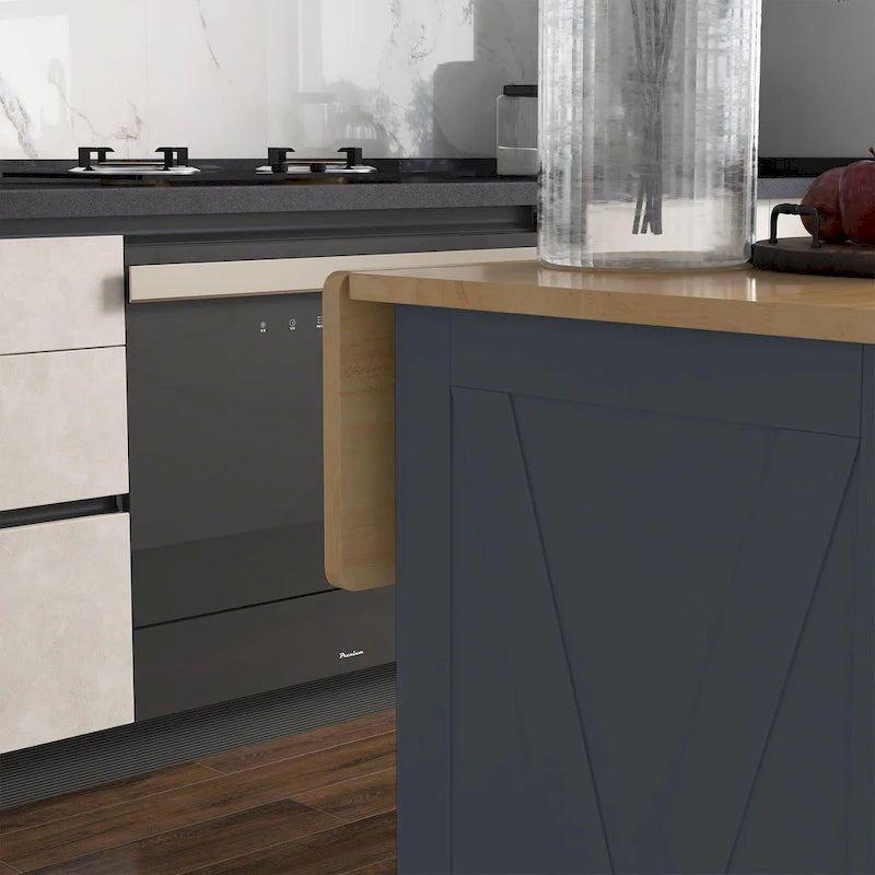 Îlot de cuisine roulant HOMCOM avec abattant et comptoir-bar en bois, desserte de cuisine de style campagnard avec 2 tiroirs, gris foncé