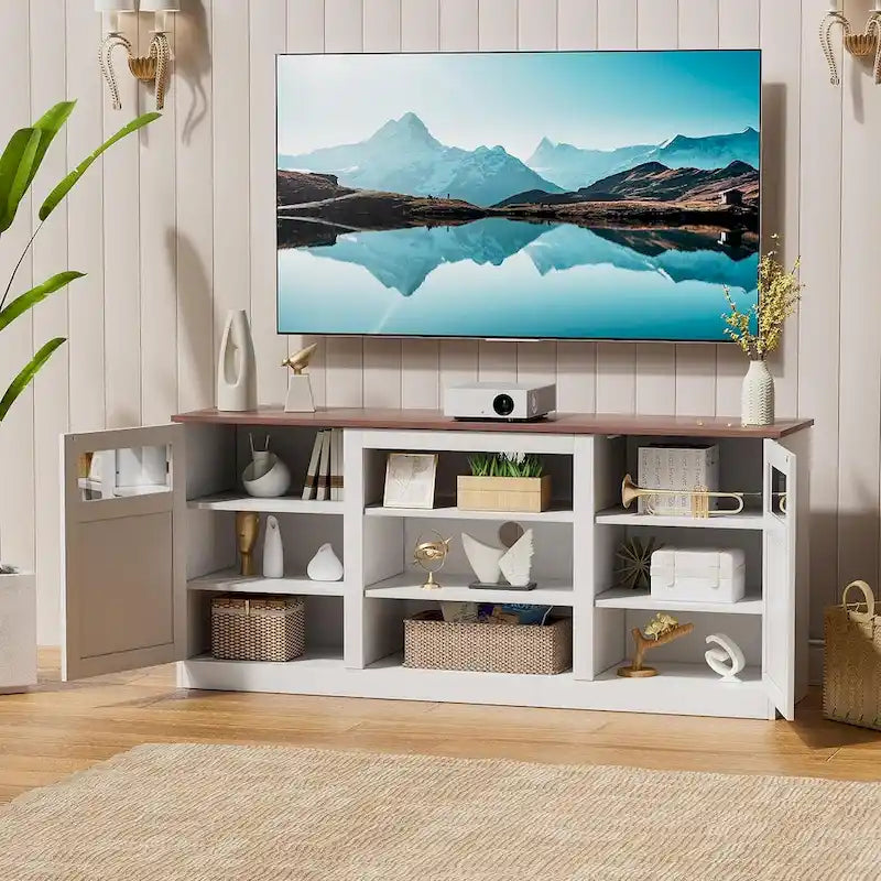 Meuble TV avec double porte coulissante de style grange et placards de rangement