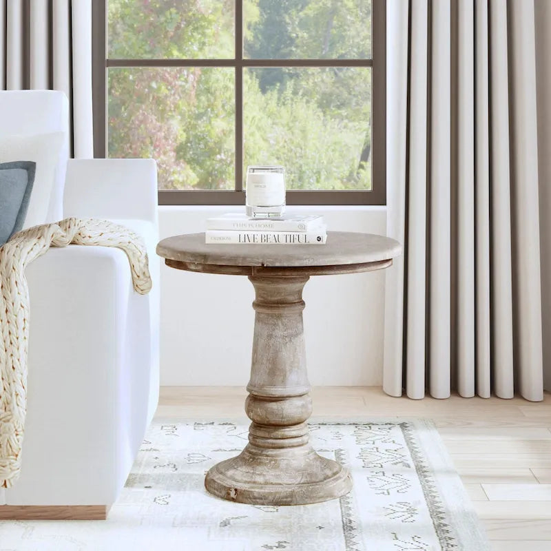 Kafe Natural Mango Wood Round Side Table by East at Main