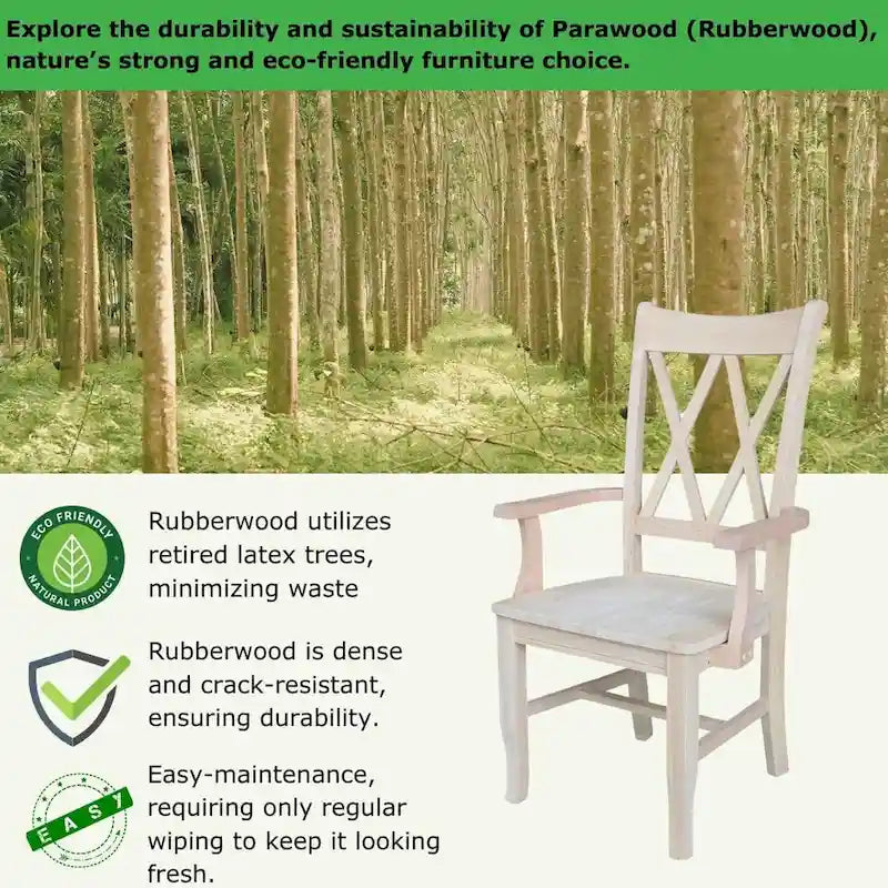 Chaise de salle à manger en bois massif à double dossier en X avec accoudoirs