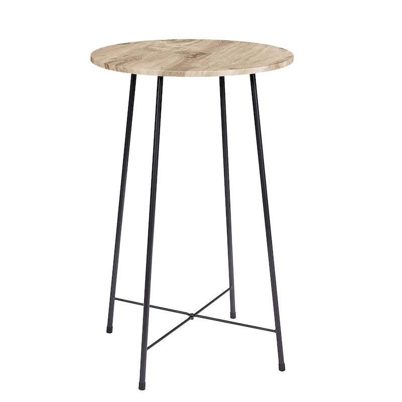 Table de bar ronde de 35,4 cm de haut, style industriel, plateau en bois, idéale pour bistro, pub ou petit-déjeuner.