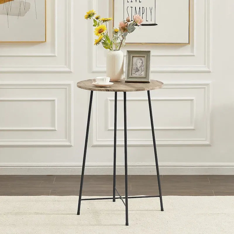 Table de bar ronde de 35,4 cm de haut, style industriel, plateau en bois, idéale pour bistro, pub ou petit-déjeuner.