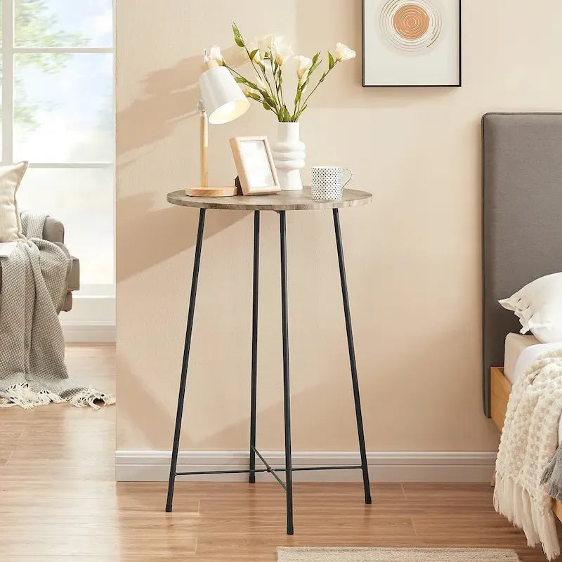 Table de bar ronde de 35,4 cm de haut, style industriel, plateau en bois, idéale pour bistro, pub ou petit-déjeuner.