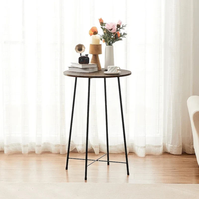 Table de bar ronde de 35,4 cm de haut, style industriel, plateau en bois, idéale pour bistro, pub ou petit-déjeuner.