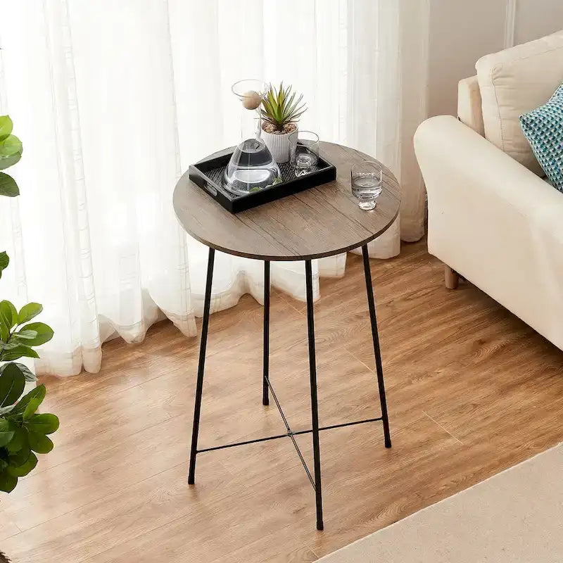 Table de bar ronde de 35,4 cm de haut, style industriel, plateau en bois, idéale pour bistro, pub ou petit-déjeuner.