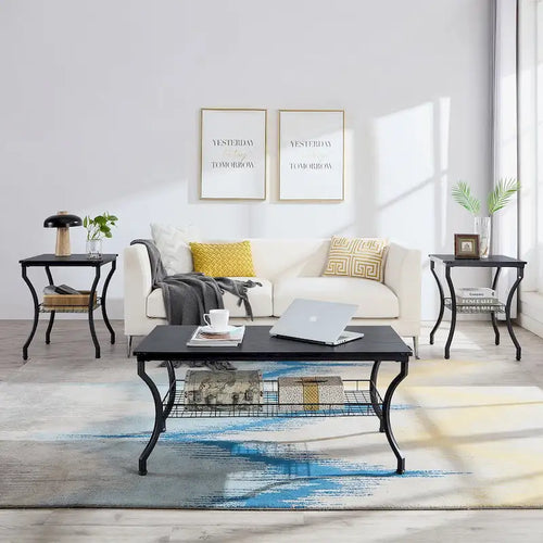 3-Piece Occasional Coffee Table Set, Vintage Living Room Set with 2 End Table