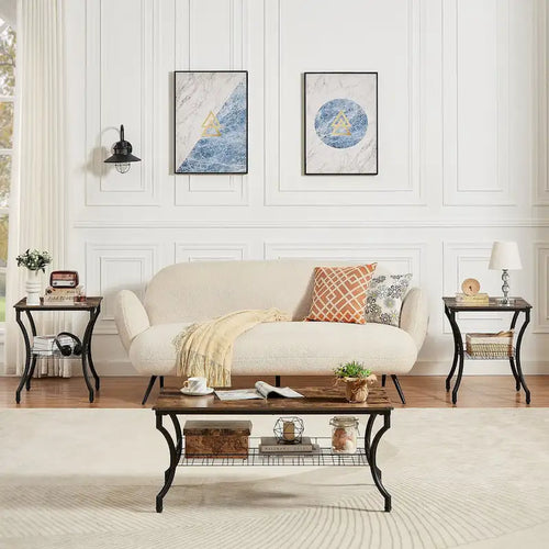 Ensemble de 3 tables basses d'appoint, style vintage, avec 2 tables de chevet.