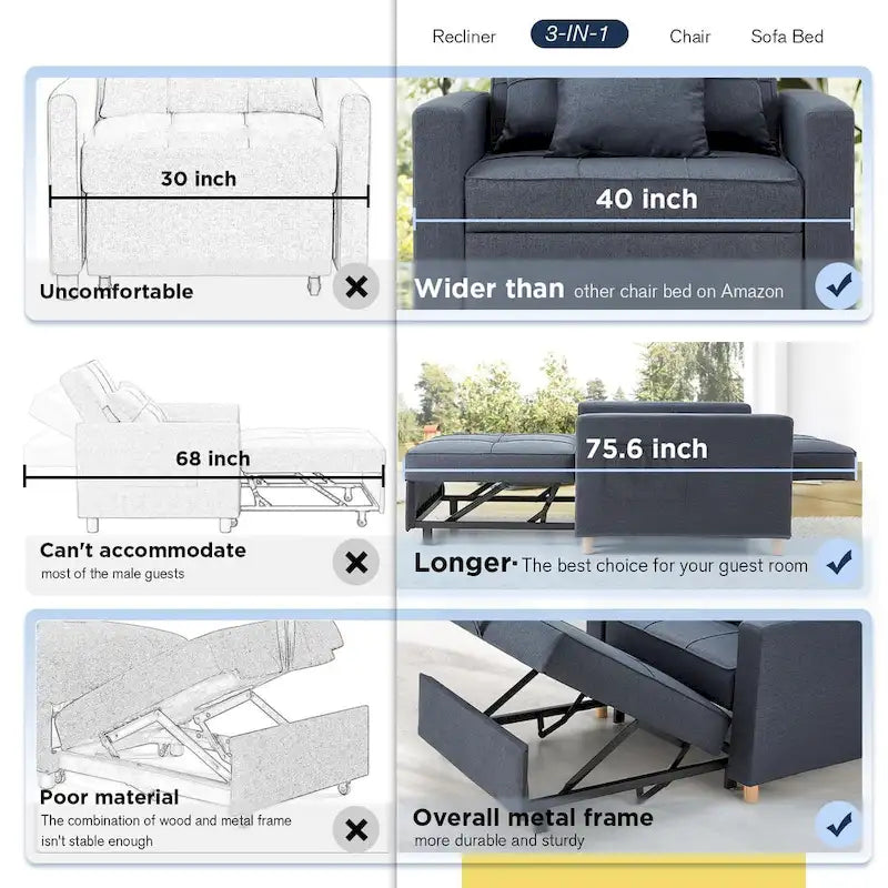 Fauteuil-lit convertible 3 en 1 AECOJOY