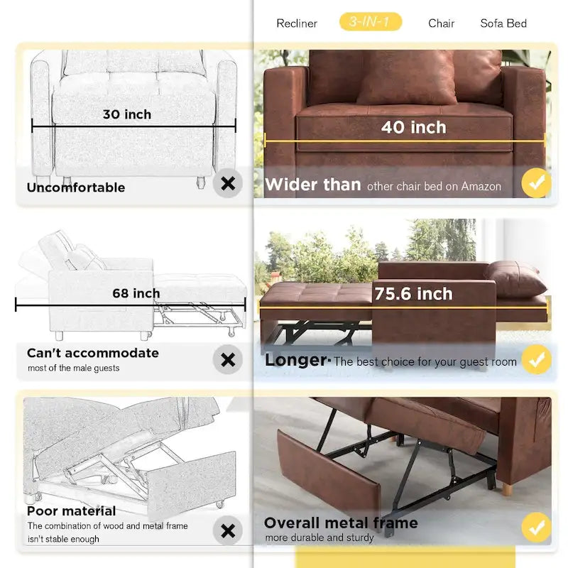 Fauteuil-lit convertible 3 en 1 AECOJOY