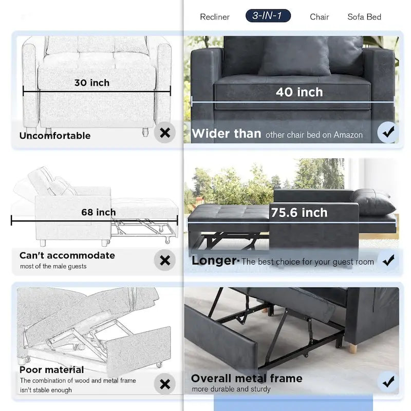 Fauteuil-lit convertible 3 en 1 AECOJOY