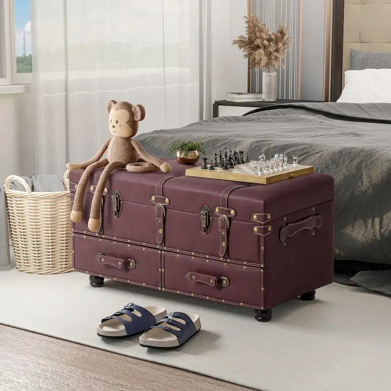 Banc ottoman de rangement vintage COZAYH, coffre avec fermeture à loquet et boucle pour chambre, dressing, rangement décoratif