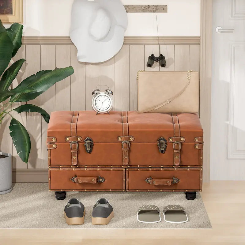 Banc ottoman de rangement vintage COZAYH, coffre avec fermeture à loquet et boucle pour chambre, dressing, rangement décoratif