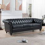 Canapé Chesterfield capitonné en similicuir avec accoudoirs roulés (84,65)