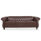 Canapé Chesterfield capitonné en similicuir avec accoudoirs roulés (84,65)