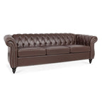 Canapé Chesterfield capitonné en similicuir avec accoudoirs roulés (84,65)