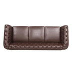 Canapé Chesterfield capitonné en similicuir avec accoudoirs roulés (84,65)