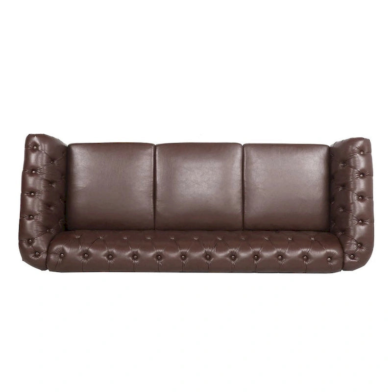 Canapé Chesterfield capitonné en similicuir avec accoudoirs roulés (84,65)