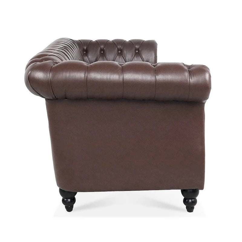 Canapé Chesterfield capitonné en similicuir avec accoudoirs roulés (84,65)
