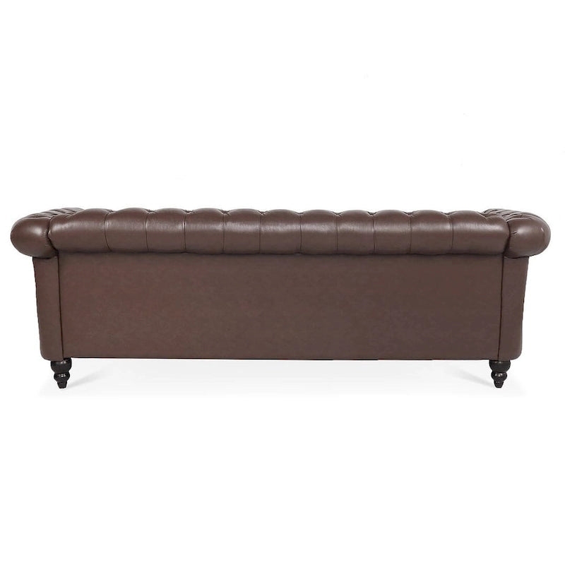 Canapé Chesterfield capitonné en similicuir avec accoudoirs roulés (84,65)