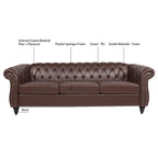Canapé Chesterfield capitonné en similicuir avec accoudoirs roulés (84,65)