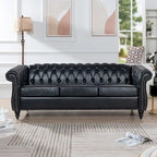 Canapé Chesterfield capitonné en similicuir avec accoudoirs roulés (84,65)