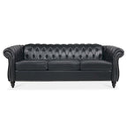 Canapé Chesterfield capitonné en similicuir avec accoudoirs roulés (84,65)