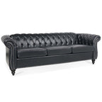 Canapé Chesterfield capitonné en similicuir avec accoudoirs roulés (84,65)