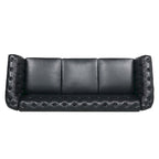 Canapé Chesterfield capitonné en similicuir avec accoudoirs roulés (84,65)