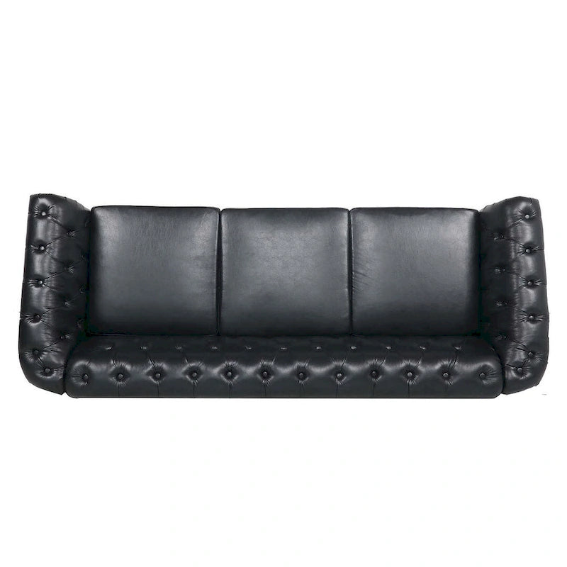 Canapé Chesterfield capitonné en similicuir avec accoudoirs roulés (84,65)