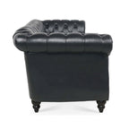Canapé Chesterfield capitonné en similicuir avec accoudoirs roulés (84,65)