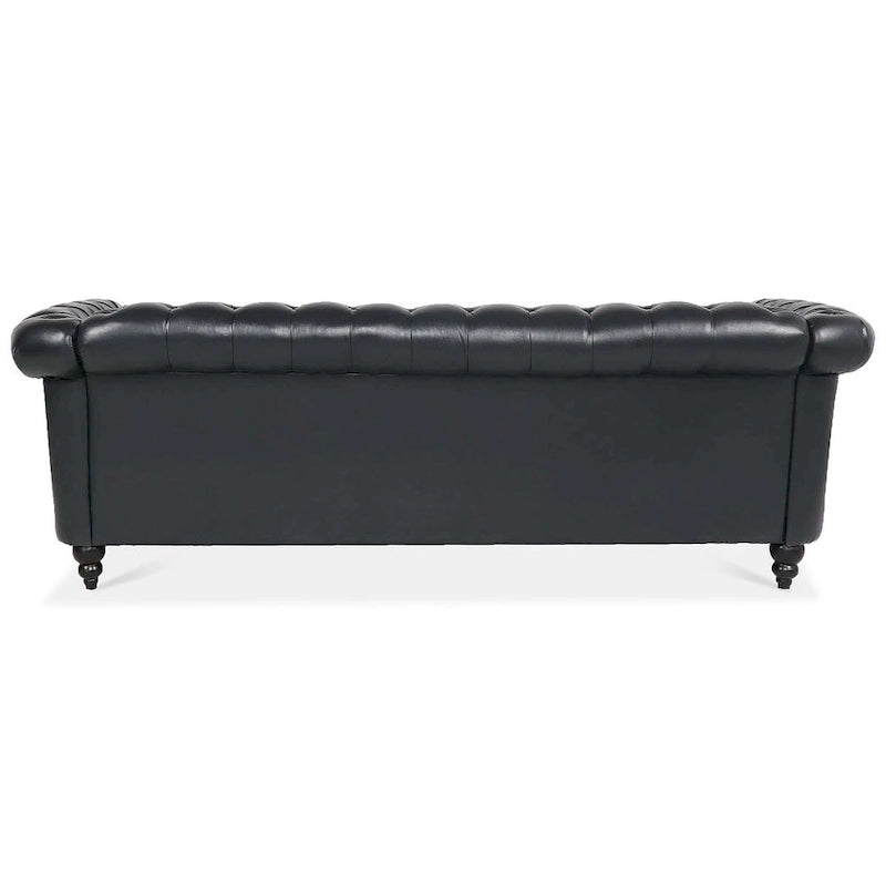 Canapé Chesterfield capitonné en similicuir avec accoudoirs roulés (84,65)