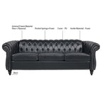 Canapé Chesterfield capitonné en similicuir avec accoudoirs roulés (84,65)