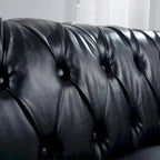 Canapé Chesterfield capitonné en similicuir avec accoudoirs roulés (84,65)
