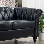 Canapé Chesterfield capitonné en similicuir avec accoudoirs roulés (84,65)