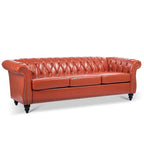 Canapé Chesterfield capitonné en similicuir avec accoudoirs roulés (84,65)