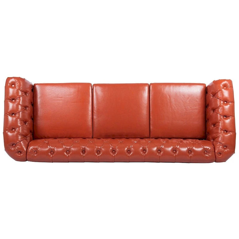 Canapé Chesterfield capitonné en similicuir avec accoudoirs roulés (84,65)