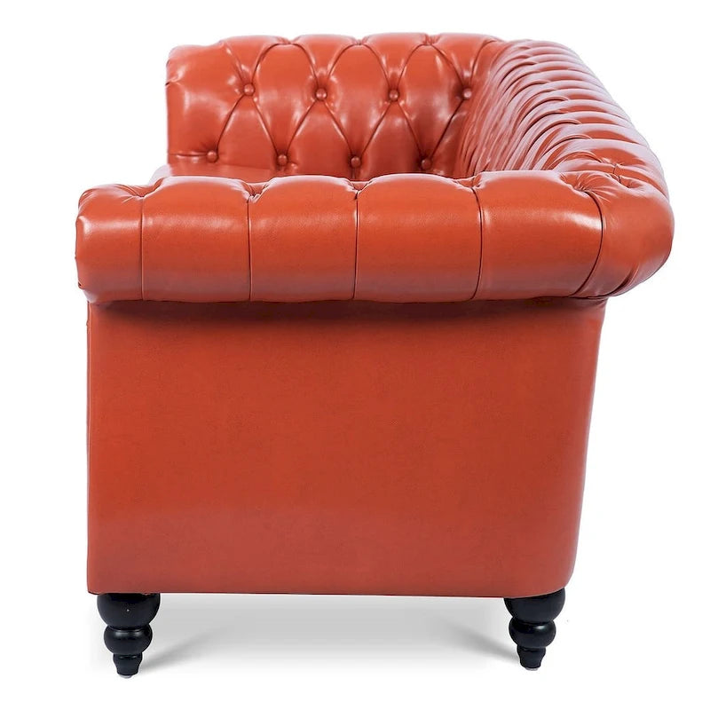 Canapé Chesterfield capitonné en similicuir avec accoudoirs roulés (84,65)