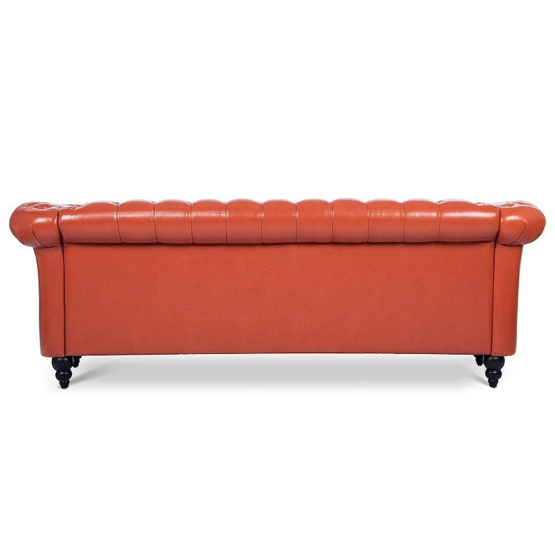 Canapé Chesterfield capitonné en similicuir avec accoudoirs roulés (84,65)