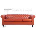 Canapé Chesterfield capitonné en similicuir avec accoudoirs roulés (84,65)