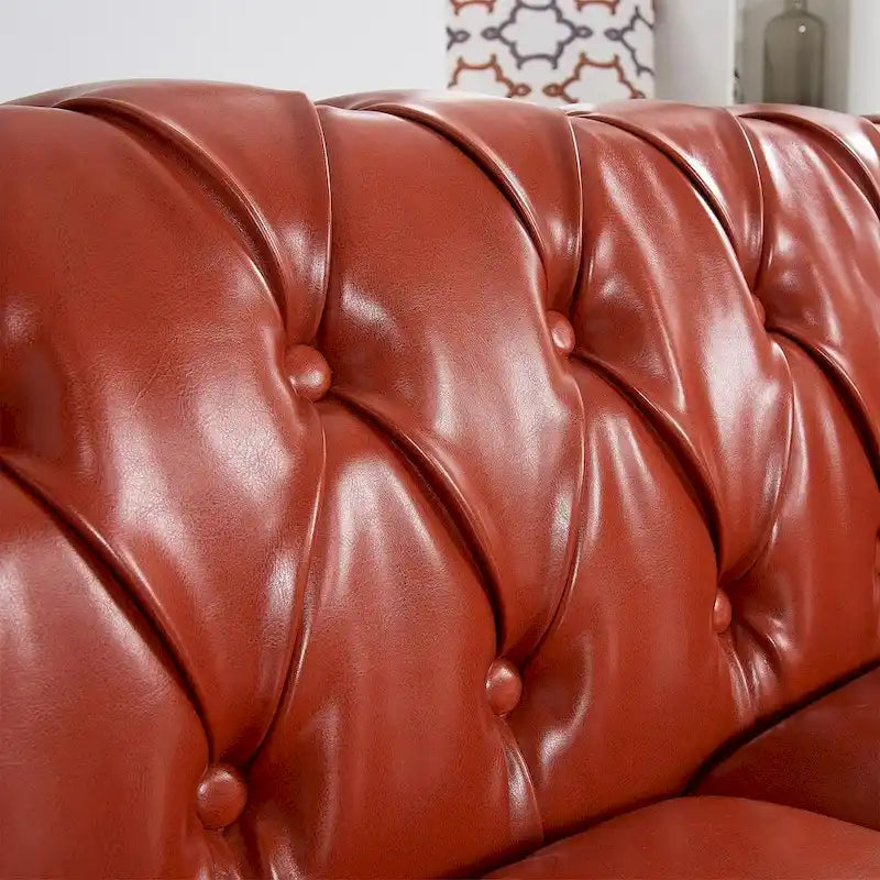 Canapé Chesterfield capitonné en similicuir avec accoudoirs roulés (84,65)