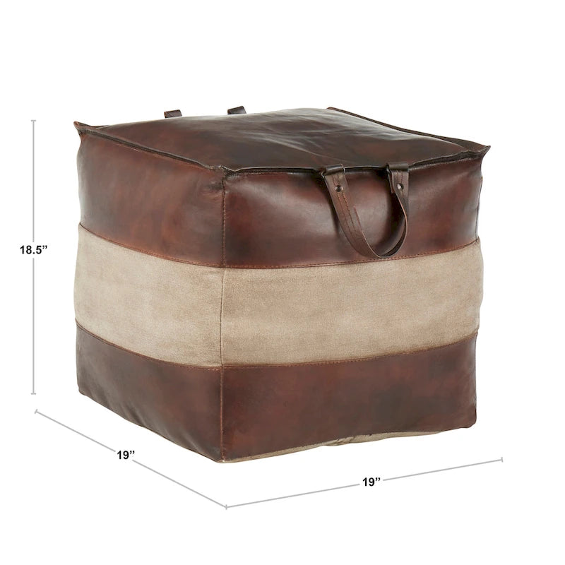 Pouf industriel Carbon Loft Najah en cuir et toile