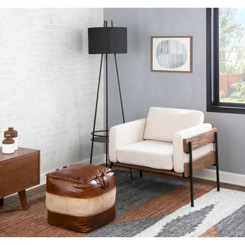 Pouf industriel Carbon Loft Najah en cuir et toile