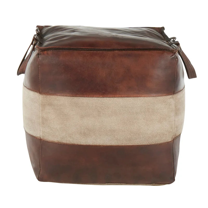 Pouf industriel Carbon Loft Najah en cuir et toile