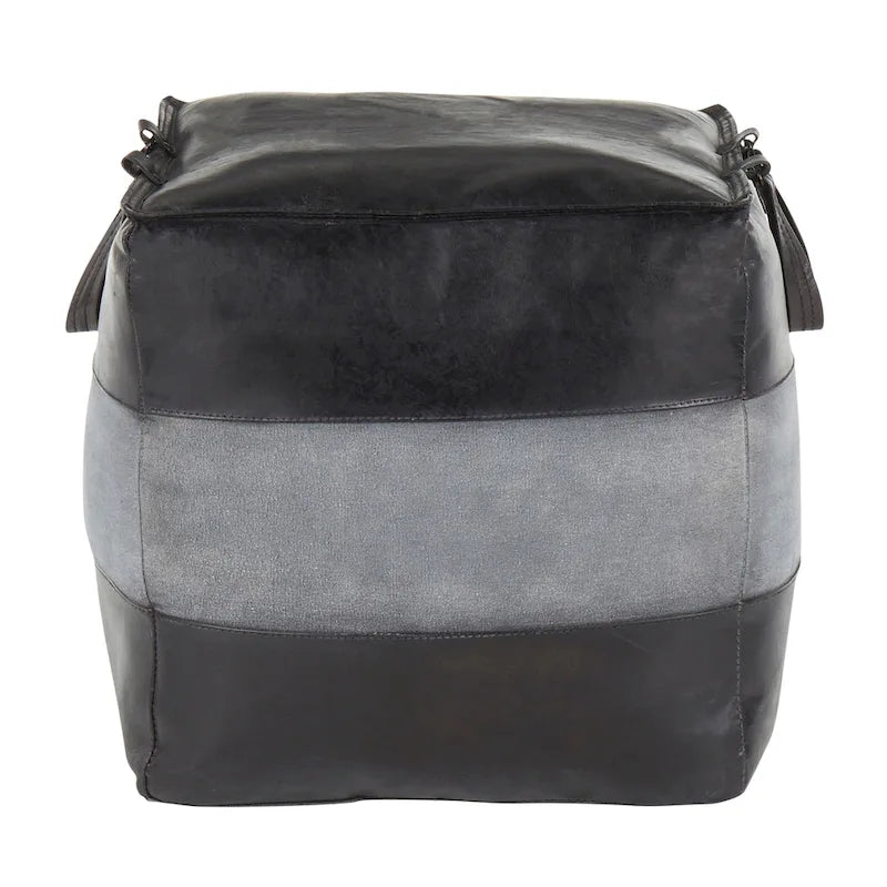 Pouf industriel Carbon Loft Najah en cuir et toile