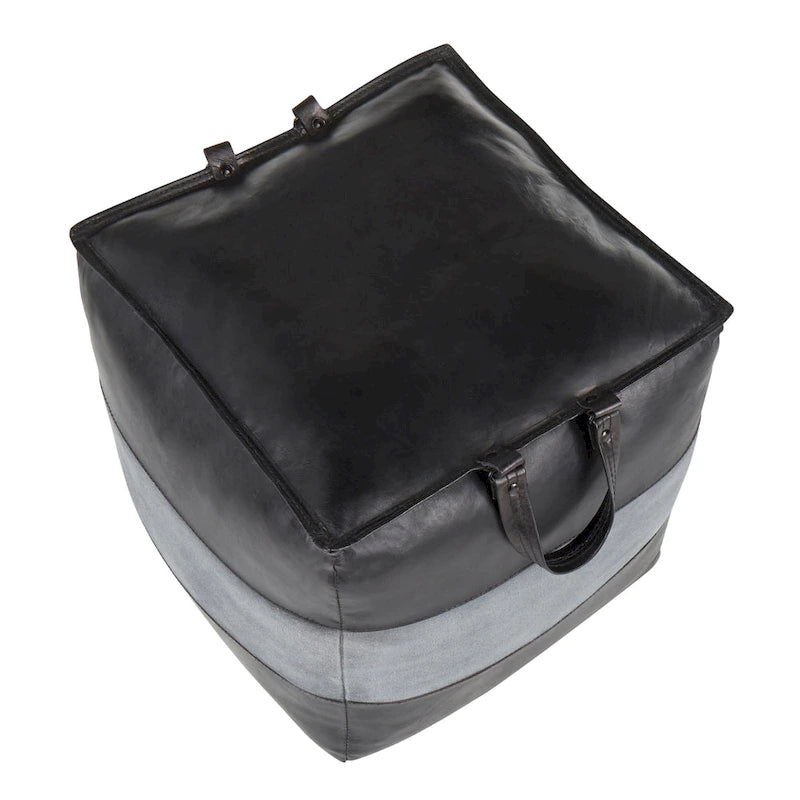 Pouf industriel Carbon Loft Najah en cuir et toile